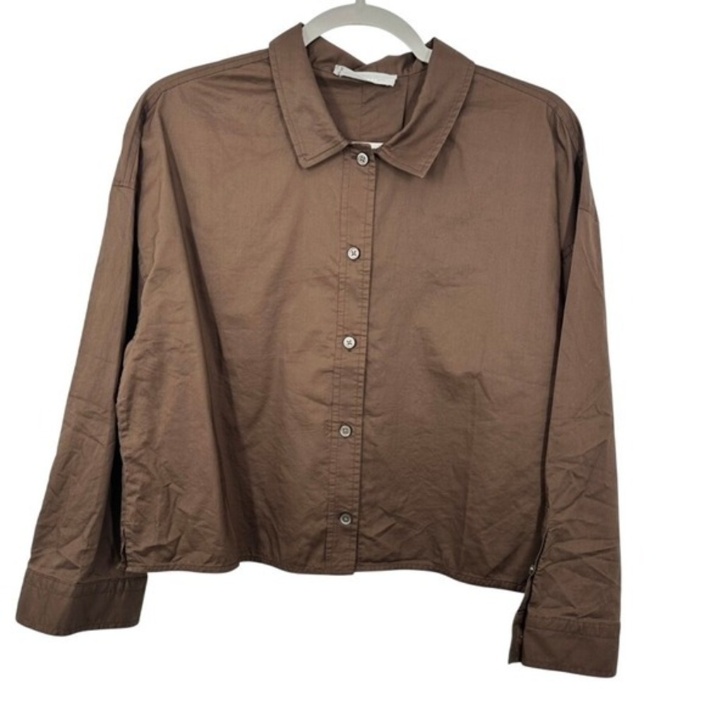 Everlane Brown Cotton Poplin Cropped Button‎ Up Shirt Contemporary Minimalist